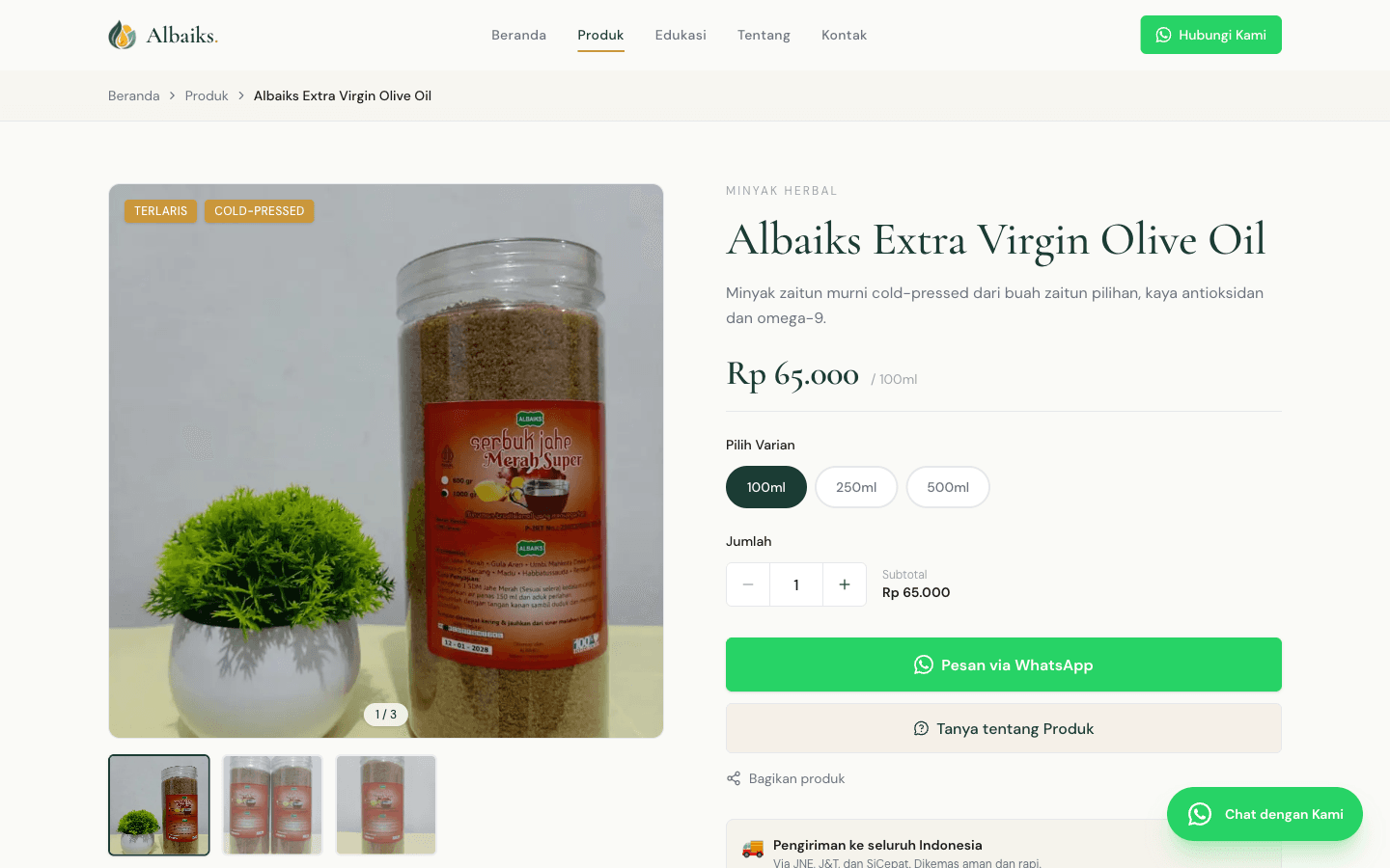Product detail view with benefits and dosage guidance