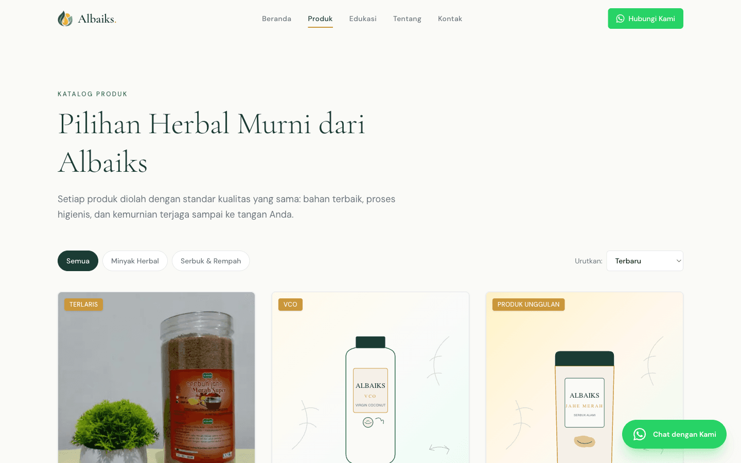 Featured herbal product catalog on Albaiks