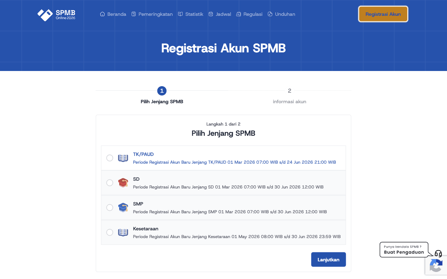 School level selection during candidate account registration